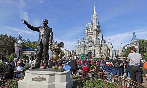 &nbsp;A statue of Walt Disney and Micky Mouse stands in front of the Cinderella Castle at the Magic Kingdom at Walt Disney World in Lake Buena Vista, Fla., Jan. 9, 2019. (AP)&nbsp;