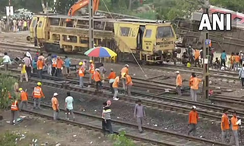 Restoration work is underway at the site of the three-train accident in Odisha's Balasore. (ANI)