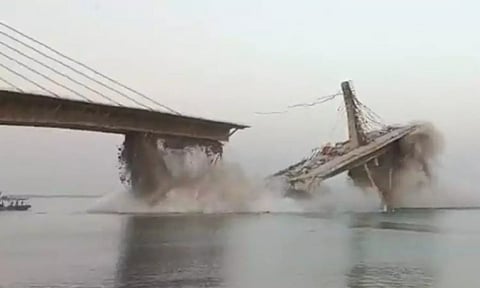 Visual from the under-construction bridge collapsing in Bhagalpur, Bihar. (ANI)
