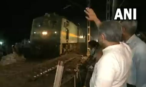 Visual of the first train travelling on the section, where the triple-train accident happened in Balasore around 7 pm on Friday. (ANI)