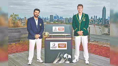Rohit Sharma and Pat Cummins pose with the mace ahead of WTC final at The Oval

