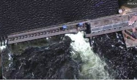 Aerial view of the damaged dam. Reuters
