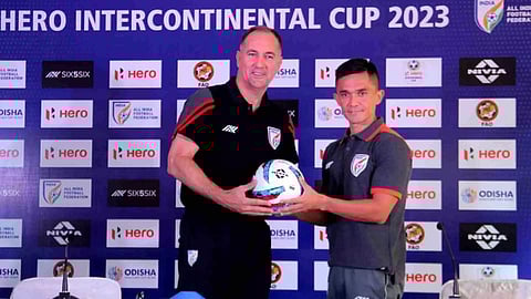 Igor Stimac and Sunil Chhetri ahead of the Intercontinental Cup opener.

