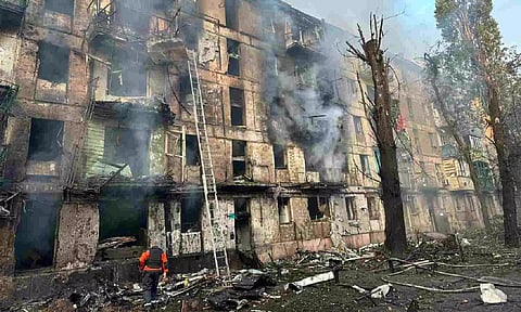 A residential building heavily damaged by a Russian missile strike in Kryvyi Rih, Dnipropetrovsk region. (Reuters)