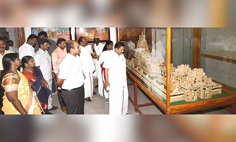 Tourism Minister K Ramachandran at the Thanjavur museum on Monday