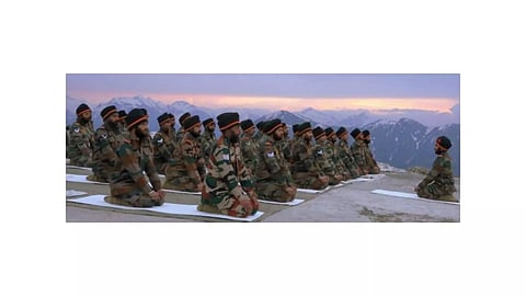Indian Army personnel perform yoga in Sikkim