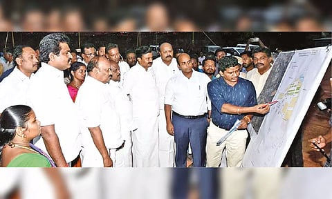 Minister MP Saminathan inspecting the proposed museum site in Thanjavur