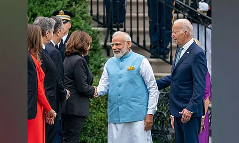 US Vice President Kamala Harris with Prime Minister Narendra Modi