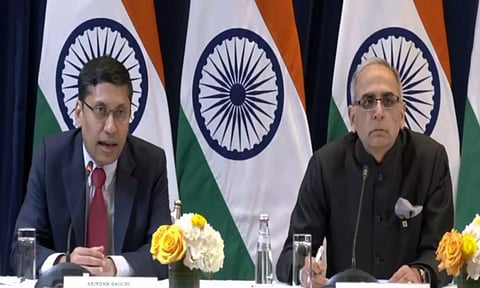 Foreign Secretary Vinay Mohan Kwatra and MEA spokesperson Arindam Bagchi