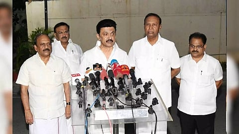 Stalin spoke to reporters at the airport after returning from Chennai after attending the Coordinating Meeting of Secular Parties in Patna, Bihar (Photo: Twitter)