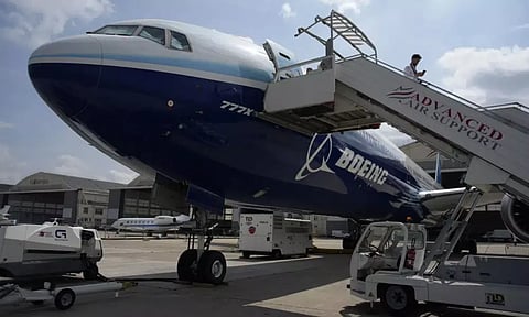 Boeing 777X airplane at the Air Show. AP