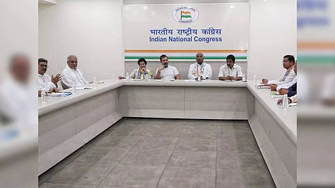 Kharge and Baghel, former party chief Rahul Gandhi, party general secretary K.C. Venugopal (Photo: IANS)