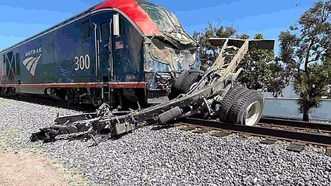 An Amtrak train derailed in California on Wednesday. (Photo: Twitter/@VCFD)