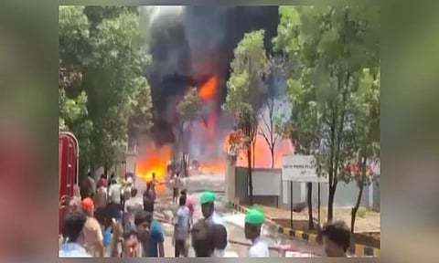 Visuals of the fire in Anakapalli, Vishakapatnam (ANI)