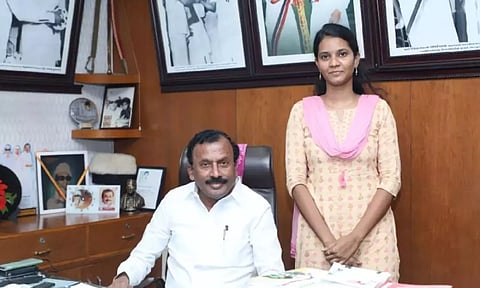 Saidai Duraisamy congratulating one of the successful candidates M Muthuarasi (AIR 83) in Chennai on Saturday