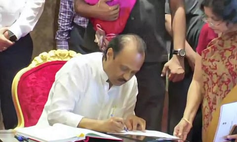 NCP leader Ajit Pawar taking oath as Deputy Chief Minister of Maharashtra. (PTI)