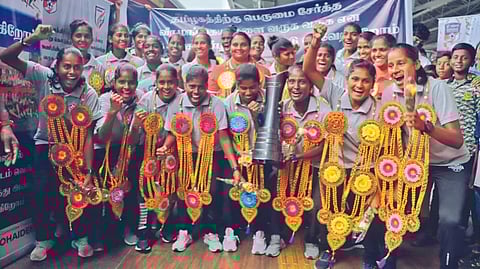 The Tamil Nadu team members and staff on cloud nine upon arrival on Sunday