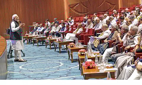 PM Narendra Modi addresses a meeting with the Union Council of Ministers, in New Delhi on July 3, 2023. (ANI)