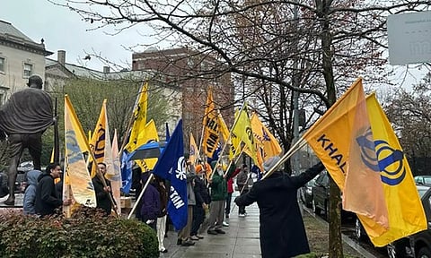 Khalistan supporters protest in front of the Indian Embassy in Washington DC. (Twitter/@ANI)