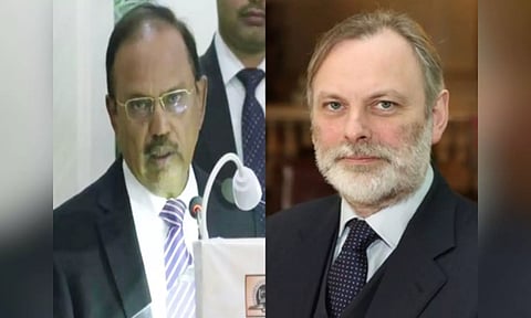 National Security Advisor Ajit Doval and UK NSA Tim Barrow (Photo: ANI)