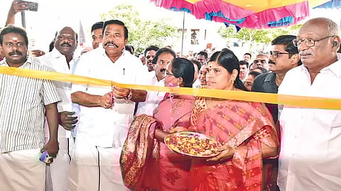 Minister KN Nehru opening a new PDS outlet in Tiruchy on Friday