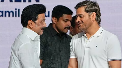 Tamil Nadu Chief Minister MK Stalin and cricketer MS Dhoni
