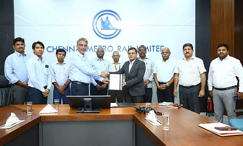 TCMRL signs a contract for corridor 4 of the Phase 2 project with M/s. Larsen and Toubro (L&amp;T) Limited for Rs 99 cr (Twitter/@cmrlofficial)
