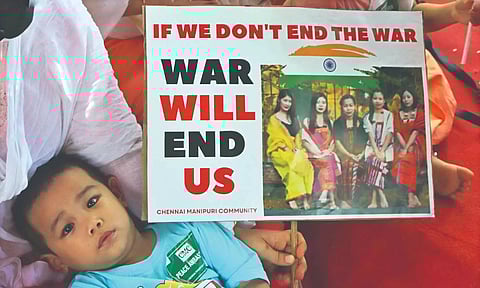 Manipuri community in Chennai came together to organise a sit-in for peace in their home state, on Sunday (Credits: Hemanathan M)