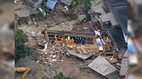 Photo taken from a helicopter shows the site of a mudslide following heavy rain in Karatsu, Saga Prefecture, Japan July 10, 2023 (Photo: Reuters)