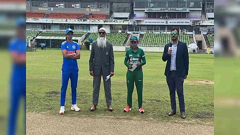 India captain and Bangladesh captain at the toss (Photo: Twitter/BCCI Women)
