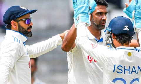 Ashwin bowled 10 overs on the trot for only 25 runs and managed to take out Brathwaite for 20. (BCCI)