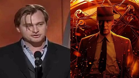 Filmmaker Christopher Nolan; 'Oppenheimer' poster (Photo: IANS)