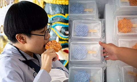 A tourist tasting the popsicle; several flavours of the popsicle