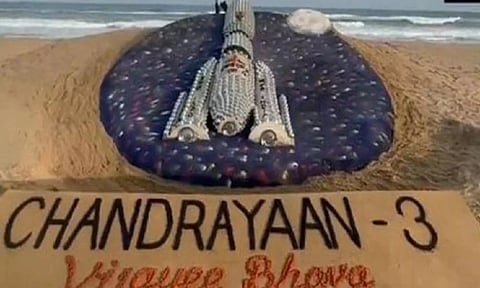 Chandrayaan-3: Sand artist wishes ISRO success with its latest space mission