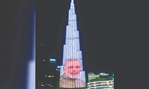PM Modi’s image on Burj Khalifa during his visit to UAE Saturday