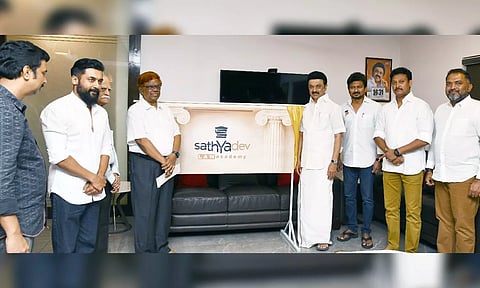 MK Stalin with Justice K Chandru &amp; Suriya