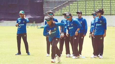 Bangladesh women during a training session on the eve of the second ODI