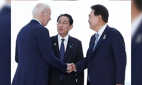 &nbsp;South Korean President Yoon Suk Yeol, US counterpart Joe Biden and Japanese Prime Minister Fumio Kishida