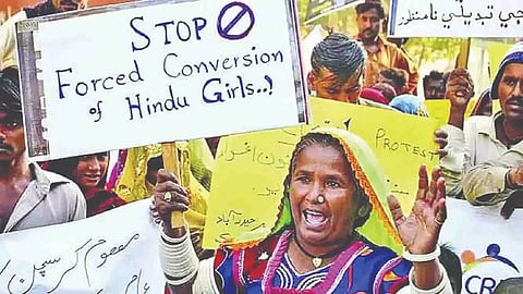 Public protesting against forced conversions in Pakistan
