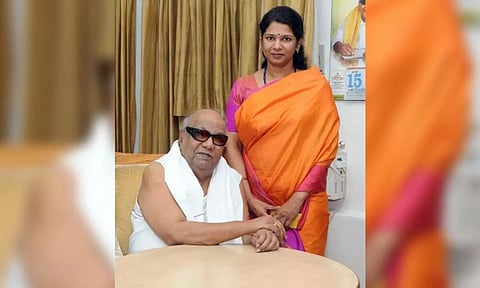 &nbsp;M. Karunanidhi with his daughter Kanimozhi Karunanidhi (IANS)