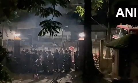 Visual of a mob attacking Chief Minister Conrad Sangma's office in Tura town (ANI)