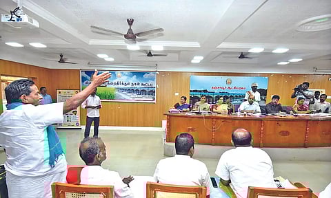 Farmers at the grievances redressal meet in Thanjavur on Tuesday