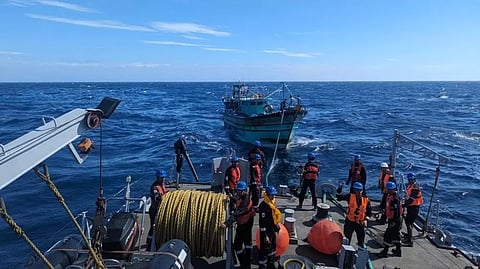 Indian Naval Ship Khanjar safely brought back 36 Indian fishermen onboard 3 fishing vessels who were stranded 130 nautical miles from the Tamil Nadu coast in Bay of Bengal.&nbsp;