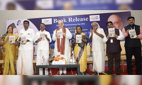 Union Minister Amit Shah unveils the book at a programme in Rameswaram on Saturday