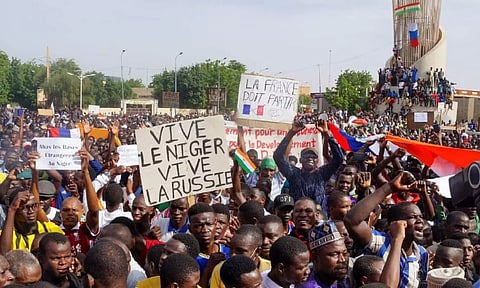 Demonstrators gather in support of the putschist soldiers in the capita Niamey