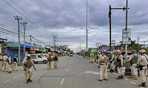 Security forces personnel guard in Manipur. (PTI)