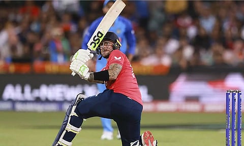 England’s Alex Hales bats during the T20 World Cup cricket semifinal against India. (AP)