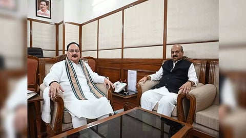 Karnataka BJP leader Bommai met party chief JP Nadda in Delhi. (Photo/Basavaraj Bommai Twitter)