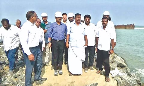 KN Nehru inspecting the upcoming project