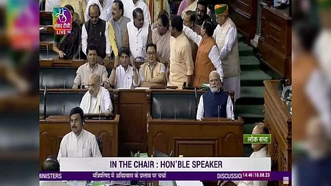 Prime Minister Narendra Modi arrives in parliament (Photo/Sansad TV)